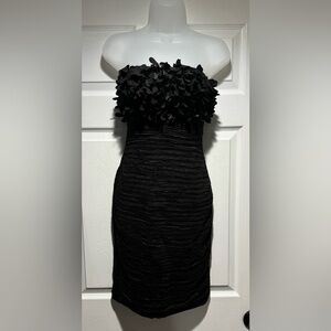 Black Textured 3D Floral Strapless Cocktail Dress (Size S)